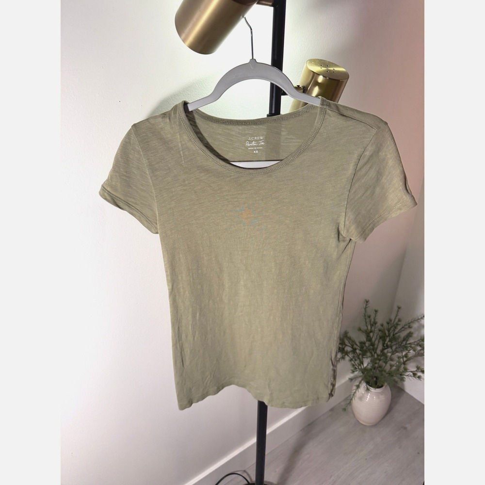 J Crew layering basic olive green flannel fall cotton painter tee xs cool cotton
